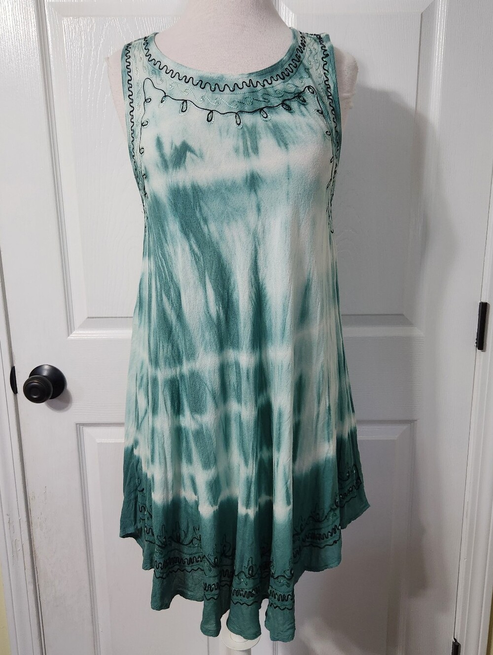 Advance Apparels Sleeveless Tie-Dye Boho Green Dress, Free Size
